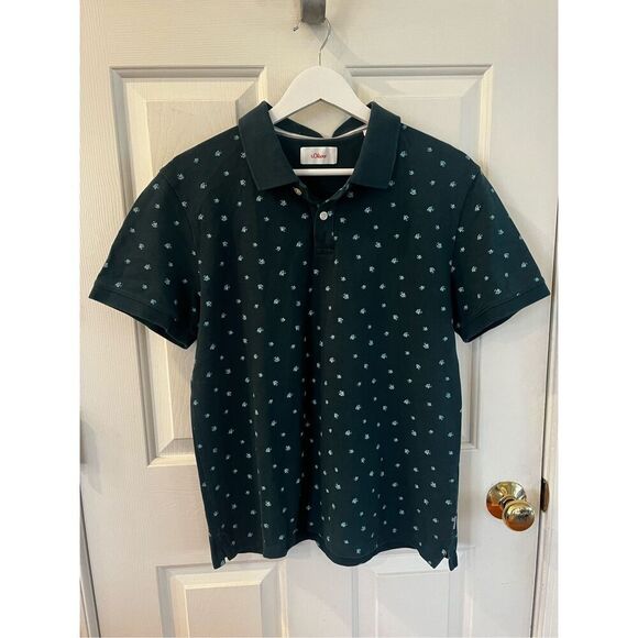 s. Oliver Teal Green Print Mens Polo Shirt sz L EUC - Picture 1 of 7
